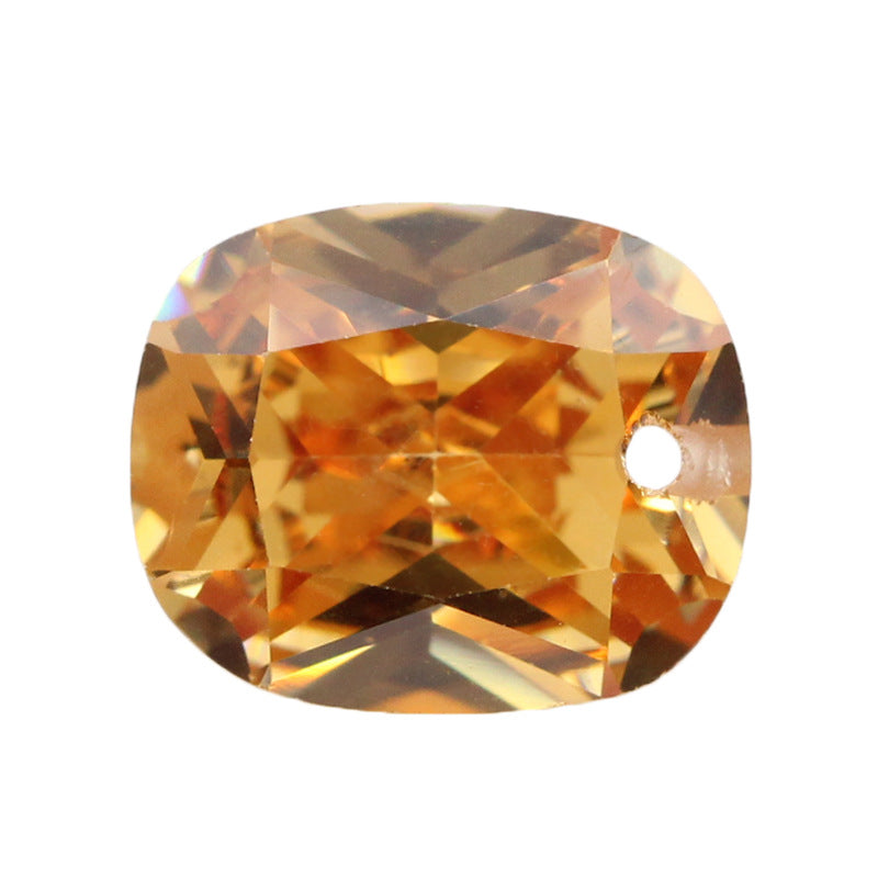 肥长方香槟色锆石单孔裸石 枕形带孔合成彩色散珠裸钻