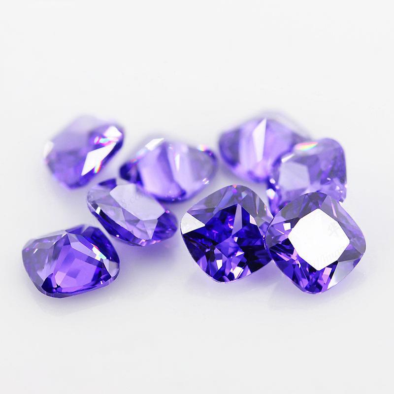 肥正方形紫兰锆裸石批发 枕形肥方紫蓝色锆石人造CZ皓石