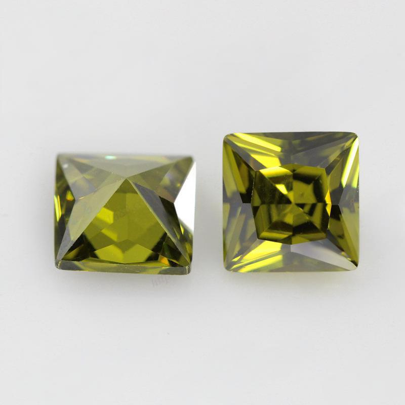 正方形直角石橄榄绿锆石裸石 公主方车花彩色CZ宝石批发