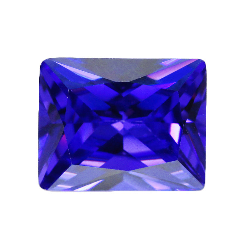 长方形直角车花紫蓝色锆石裸石 人造紫罗兰色宝石镶饰品
