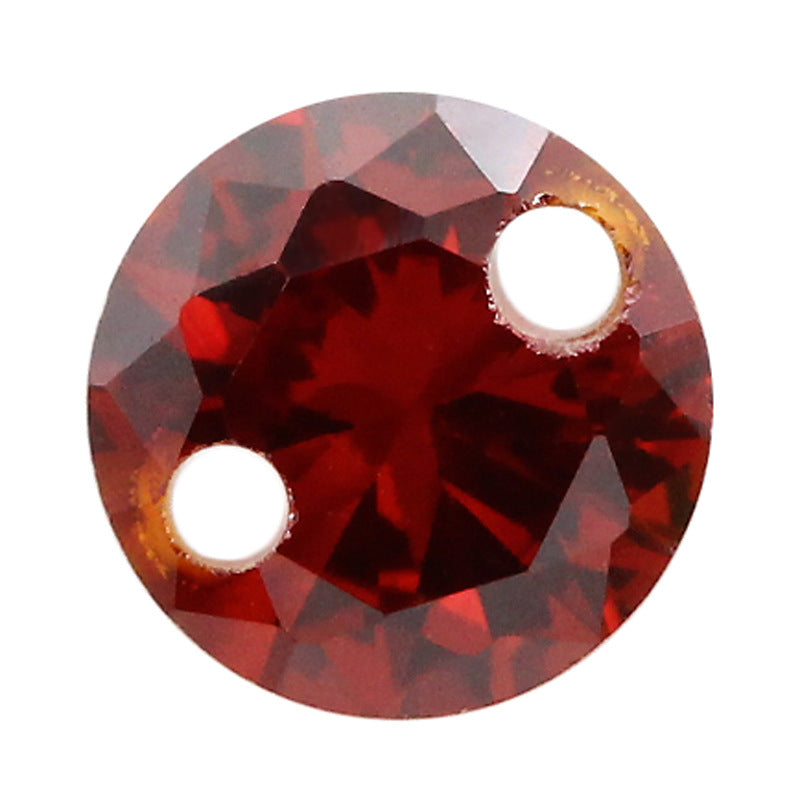 圆形石榴红色双孔锆石裸石 戒面带孔合成大红色宝石皓石