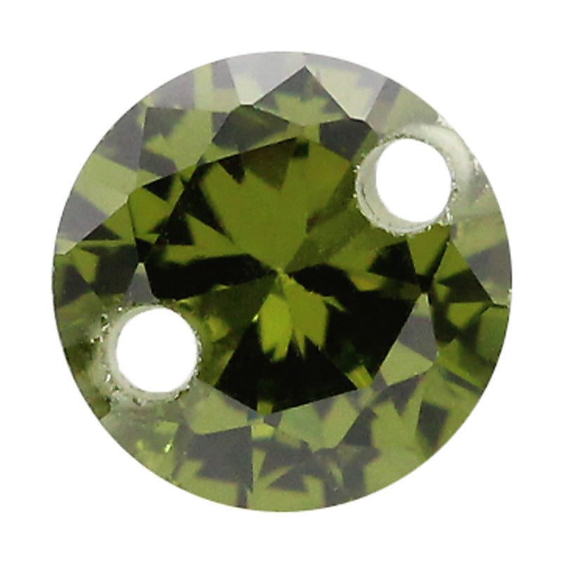 圆形橄榄绿色双孔锆石戒面裸石 打洞合成绿宝石镶嵌首饰