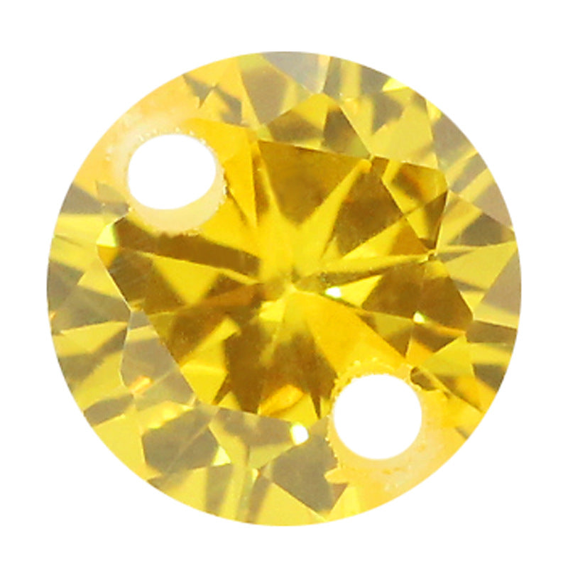 圆形金黄色双孔锆石打孔裸石 合成立方氧化锆打洞散珠