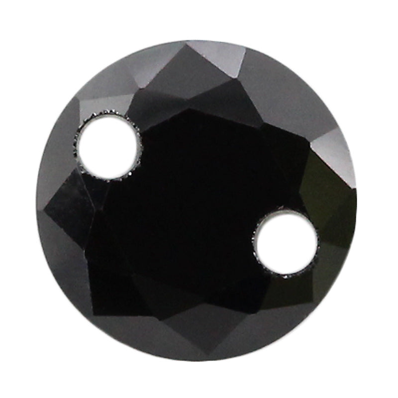圆形黑色双孔锆石打洞裸石 黑锆戒面合成散珠带孔CZ配饰