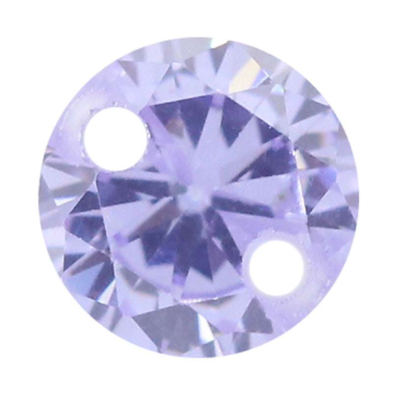圆形变蓝色双孔锆石裸石 合成紫罗兰宝石皓石戒面带洞