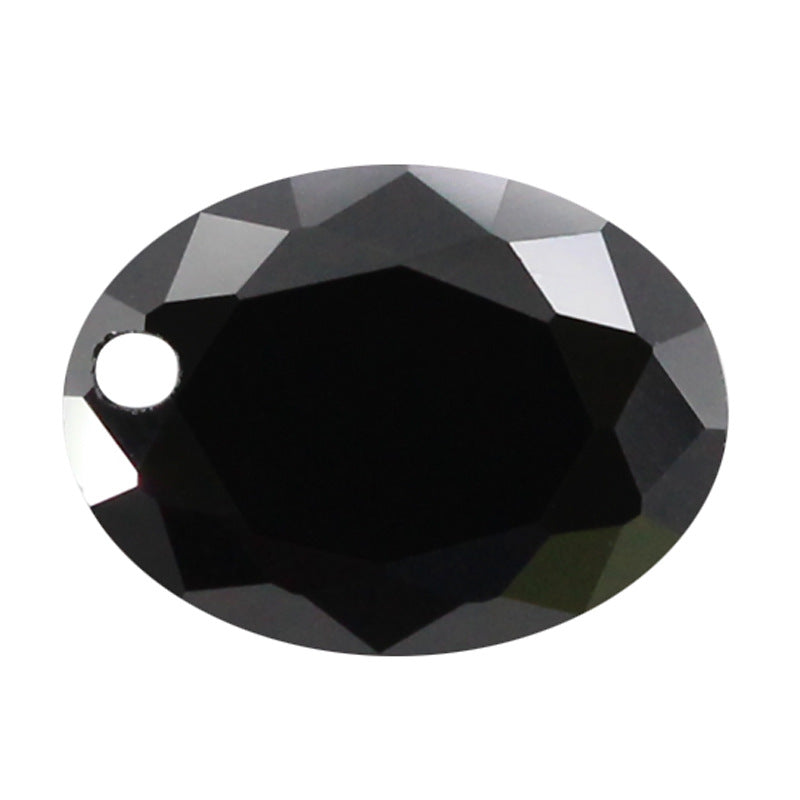 蛋形黑色锆石单孔裸石戒面 椭圆形黑锆带孔人造彩色宝石
