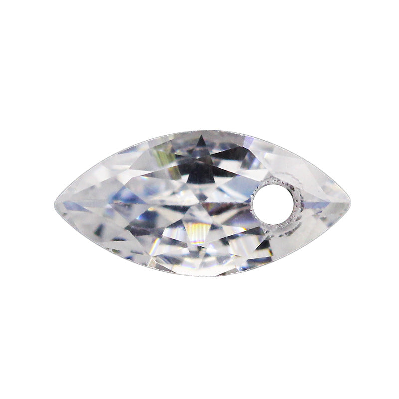 马眼白色锆石CZ宝石单孔裸石戒面 树叶形带孔白锆镶耳环