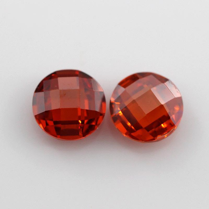 圆形双龟面桔红锆石裸石批发 格子面橘红色皓石宝石首饰
