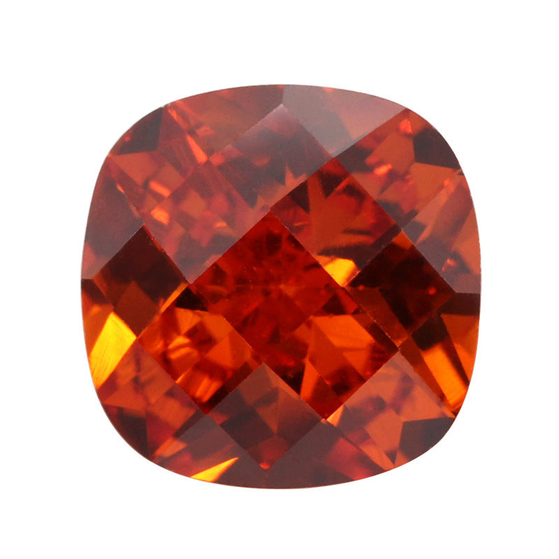肥正方形尖底龟面桔红色锆石 肥方枕形格子面橘红裸石