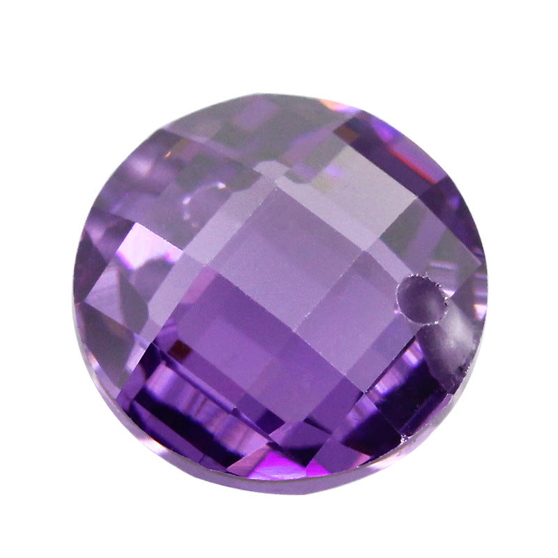 圆形双龟面紫红色锆石单孔 带孔格子面人造彩色宝石裸石