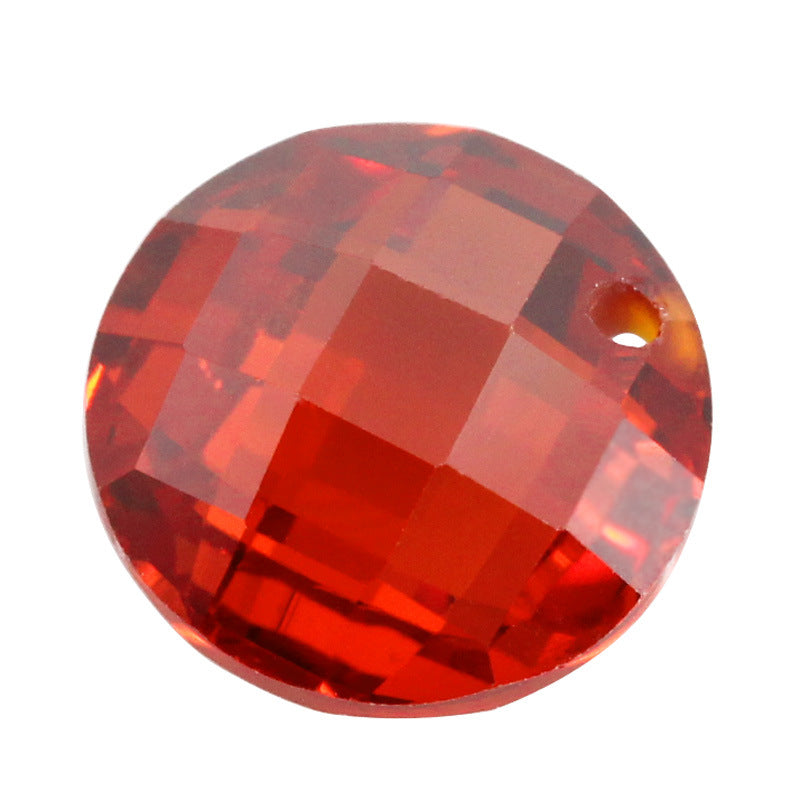 圆形双龟面桔红色锆石带孔裸石 橘红色格子面人造cz宝石