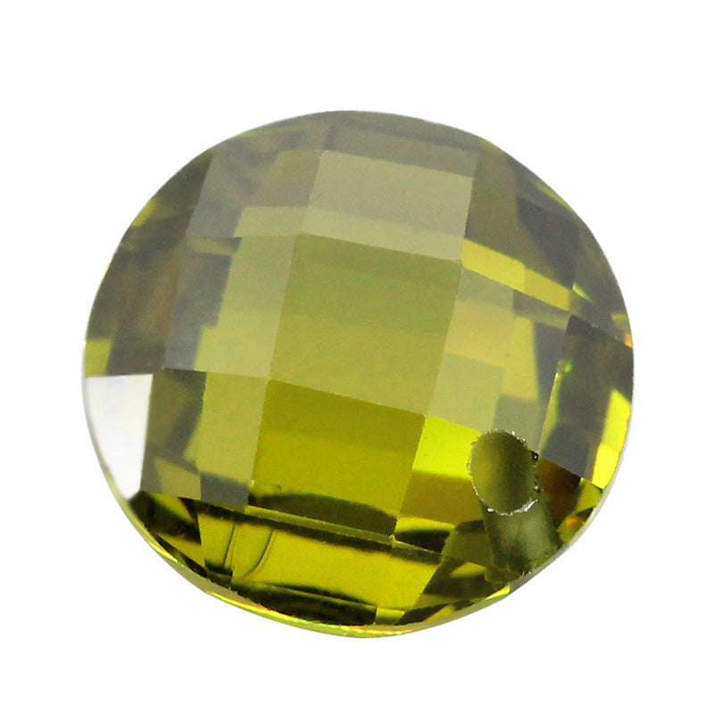 单孔圆形格子面橄榄绿色锆石带孔打洞双龟面散珠裸石钻