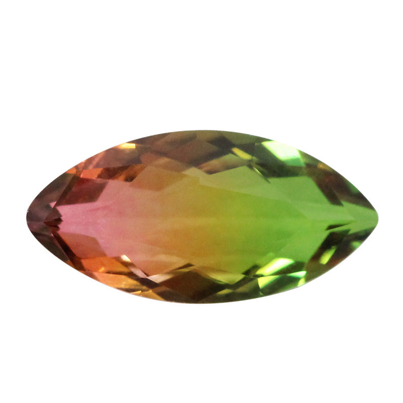 马眼合成西瓜碧玺玻璃裸石 树叶形人造彩色宝石主石BX06