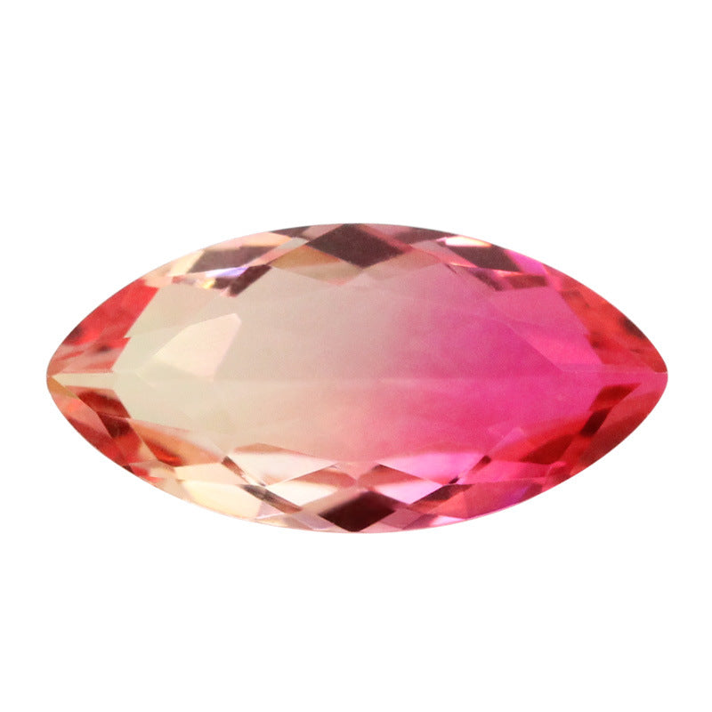 马眼西瓜碧玺玻璃渐变色裸石 树叶形戒面桃花色人造宝石