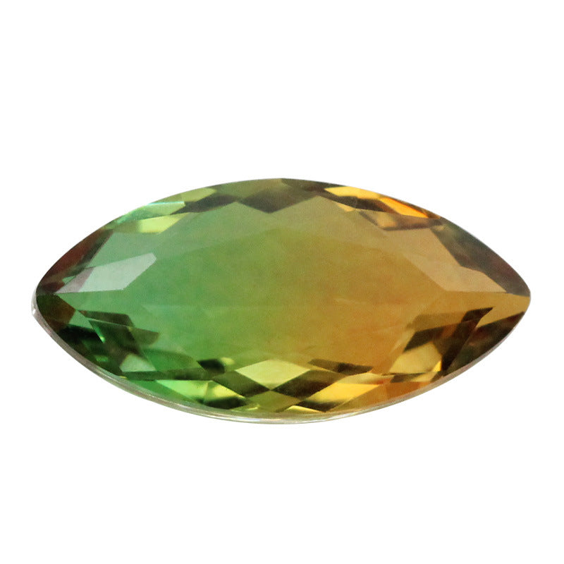 马眼西瓜碧玺玻璃戒面裸石 树叶形合成渐变黄绿色宝石钻