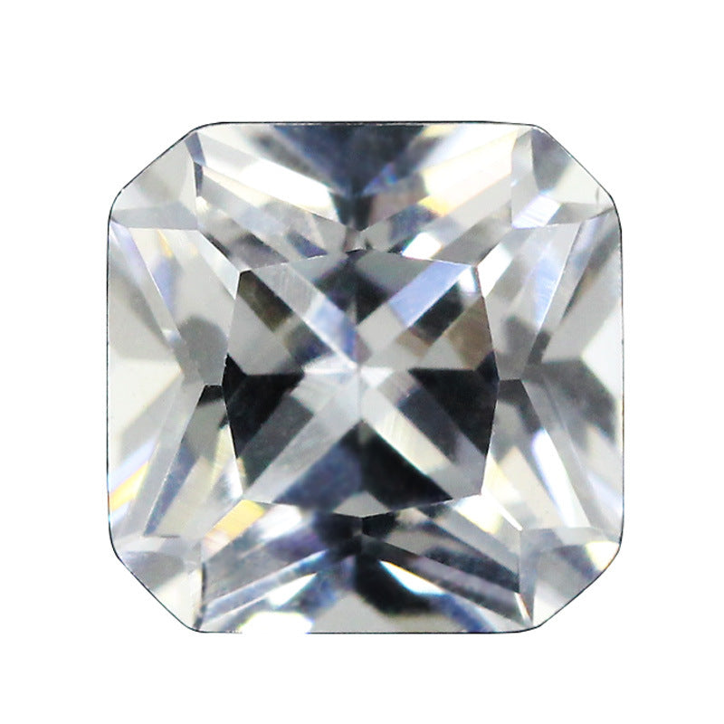 正方倒角车花12#白刚玉裸石 人造白蓝宝戒面镶耳钉主石