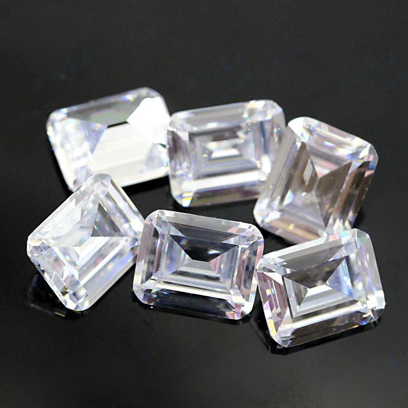 9A祖母绿切割白色锆石裸石 长方倒角车平皓石戒面主石钻