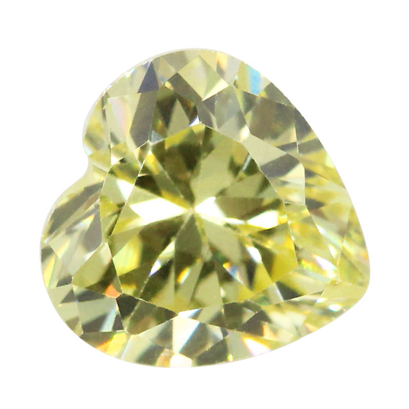 桃心形橄榄黄锆石戒面裸石 心形人造彩色宝石首饰品裸钻