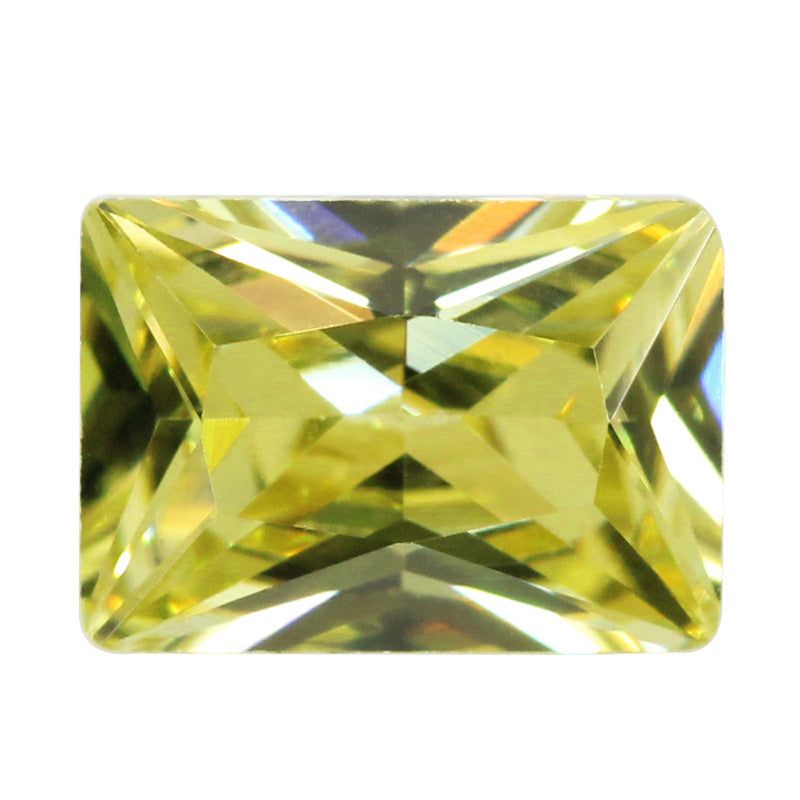 长方形直角车花橄榄黄锆石裸石 彩色合成立方氧化锆主石
