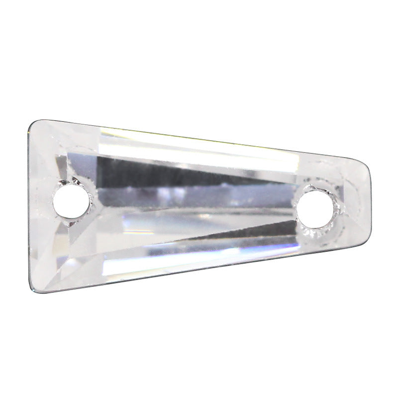 梯方白色锆石戒面双孔裸石 无色透明色梯形手表饰品配石