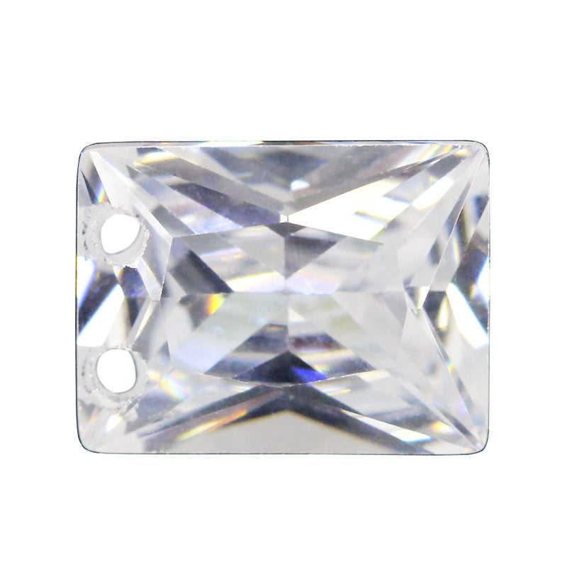 短边双孔长方形直角车花白色锆石裸石 戒面人造CZ宝石饰