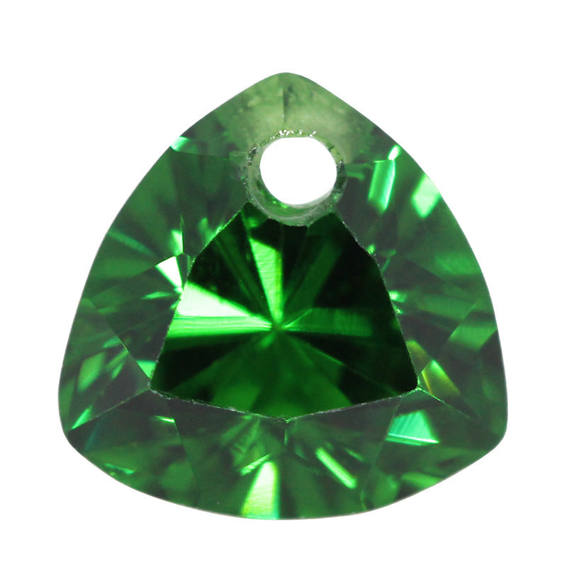 肥三角人造祖母绿色锆石单孔裸石 带孔胖三角戒面绿锆