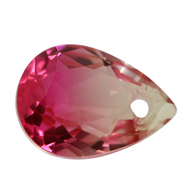 梨形合成西瓜碧玺玻璃单孔钻 打洞水滴形桃红色散珠BX09