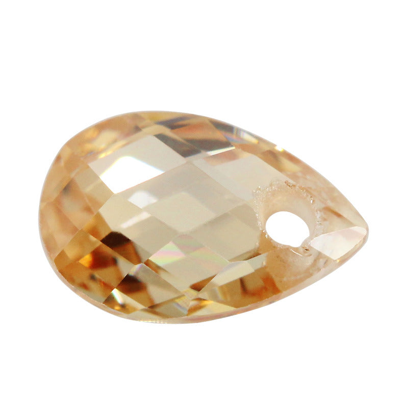 梨形双龟面香槟色锆石单孔裸石 带孔水滴形人造CZ宝石钻
