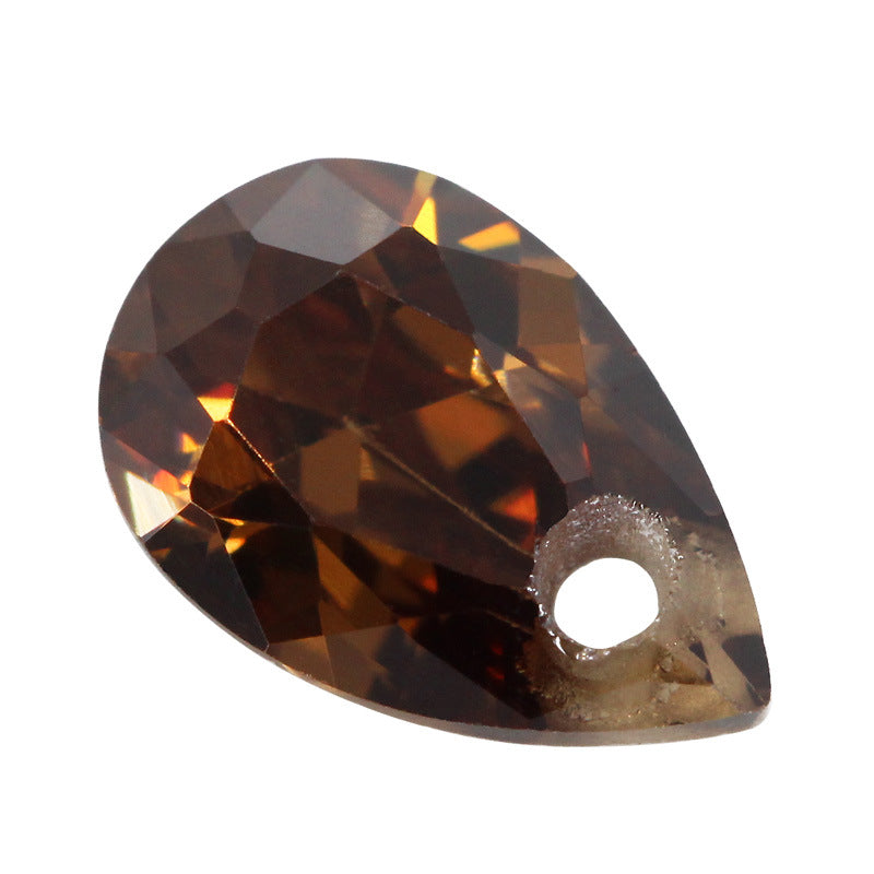 梨形咖啡色锆石戒面单孔裸石 打洞水滴形人造cz宝石主石