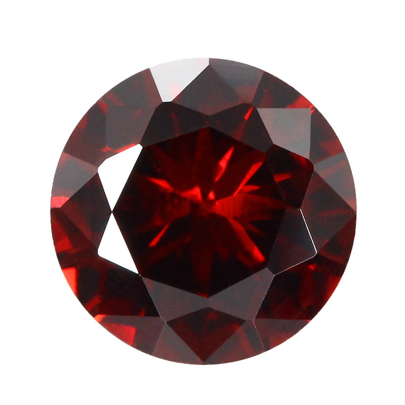 圆形深石榴红色锆石戒面裸石 人造大红色宝石首饰品主石