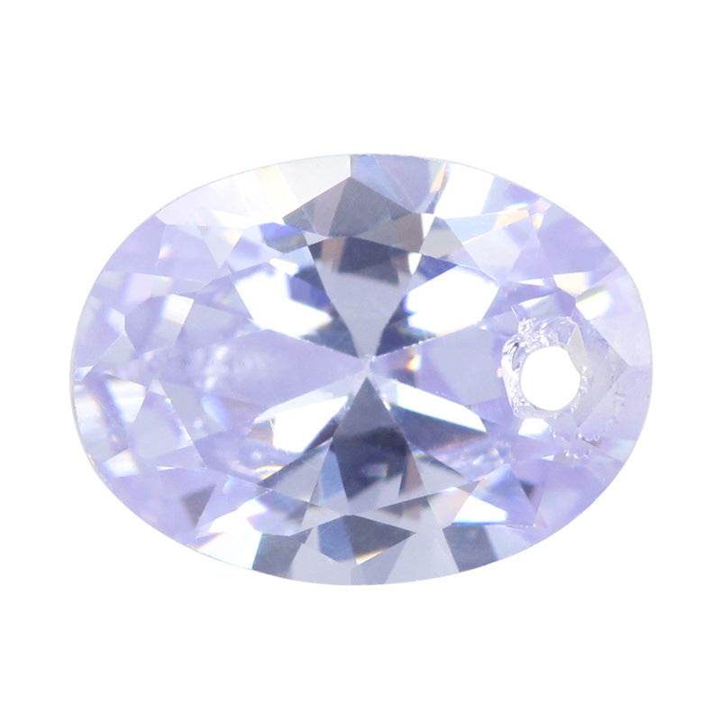蛋形变蓝锆石单孔裸石 椭圆形变兰色CZ皓石宝石打孔批发