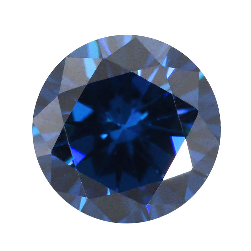 圆形深宝兰色锆石戒面裸石 人造蓝宝石皓石镶首饰品主石