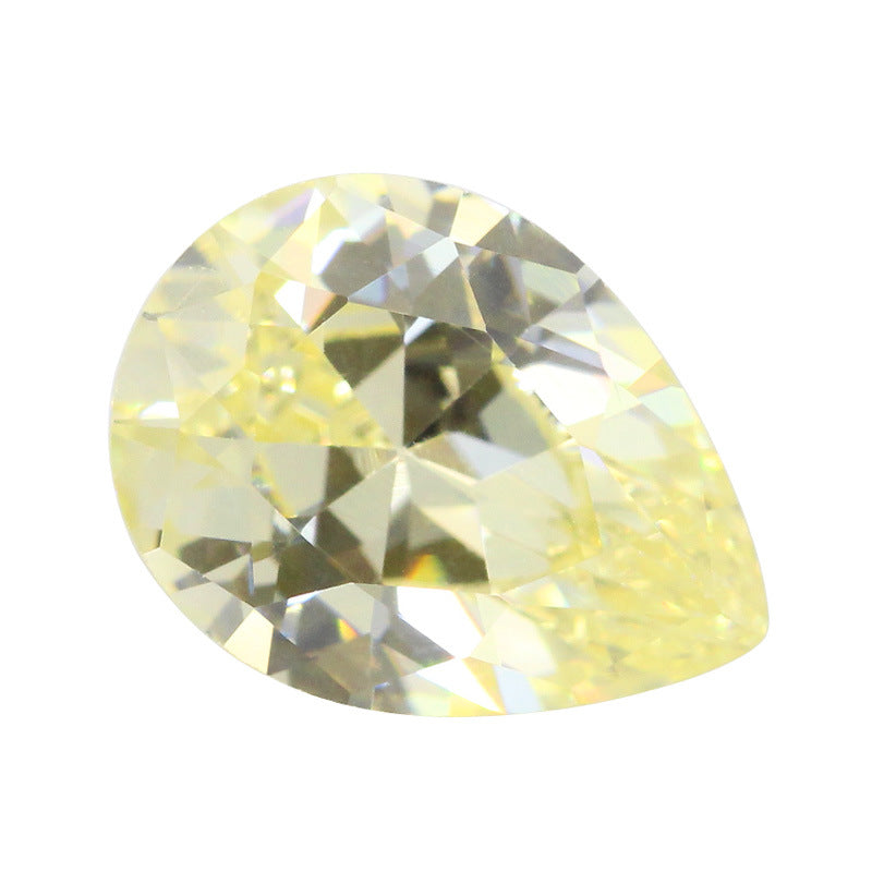 柠檬黄色梨形锆石裸石戒面 鹅黄色水滴形尖底人造CZ仿钻