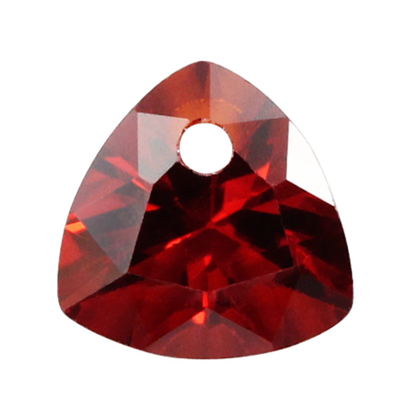 肥三角石榴红色锆石单孔裸石 打洞胖三角人造大红色宝石