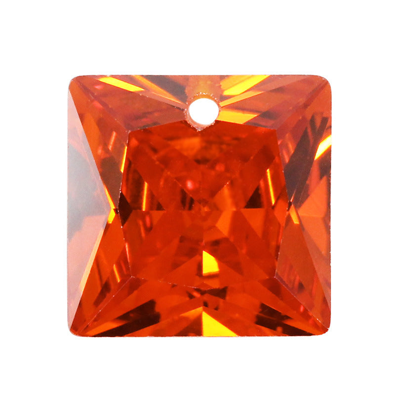 正方直角橘红色锆石单孔裸石 带孔公主方桔红色人造宝石