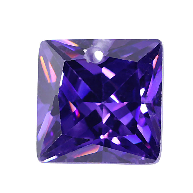 正方形直角车花紫蓝色锆石单孔 公主方人造宝石戒面裸石