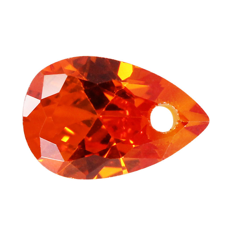 梨形桔红色锆石单孔裸石 水滴形打洞人造橘红色CZ宝石钻