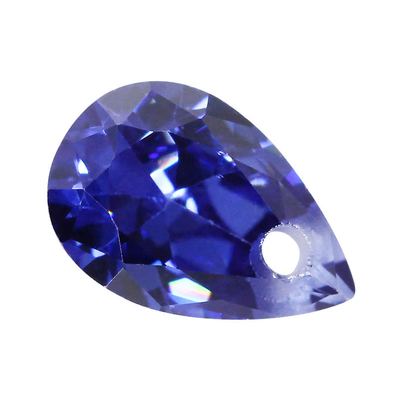 梨形中坦桑蓝色锆石单孔裸石 带孔水滴形人造坦桑兰宝石