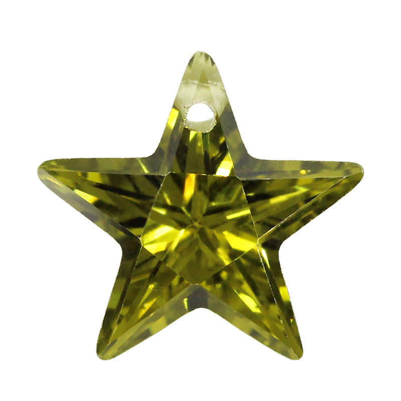 五角星形橄榄绿色锆石单孔裸石 带孔戒面星形人造CZ宝石