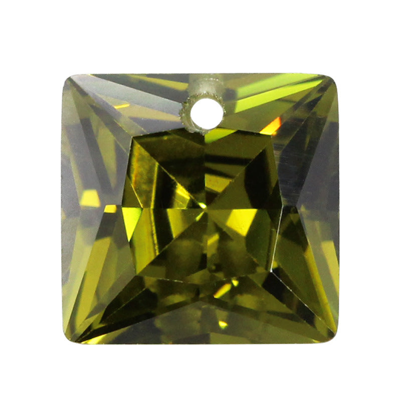 正方直角橄榄绿色锆石单孔裸石 打洞公主方人造彩色宝石