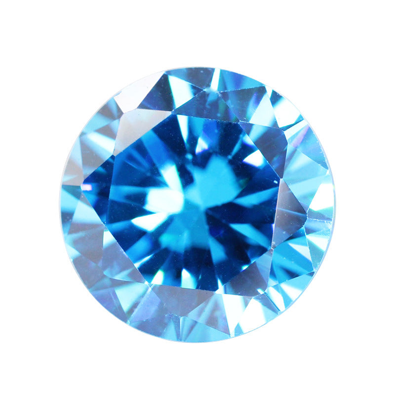 5A圆形海蓝锆裸石批发 人造海兰色CZ皓石蓝宝石尖底戒面