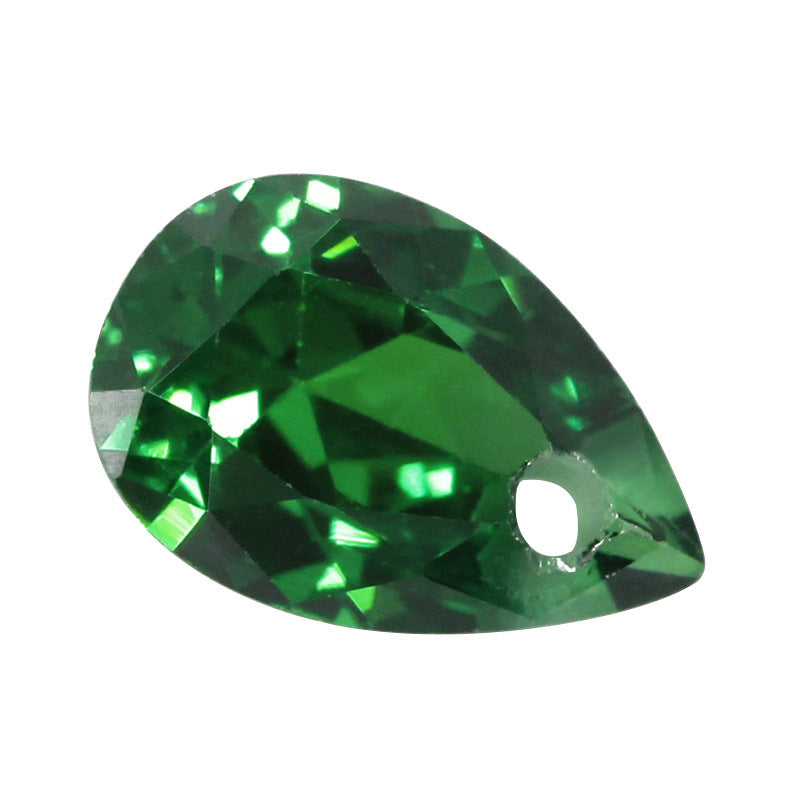梨形绿色锆石单孔戒面裸石 打洞水滴形人造祖母绿宝石钻