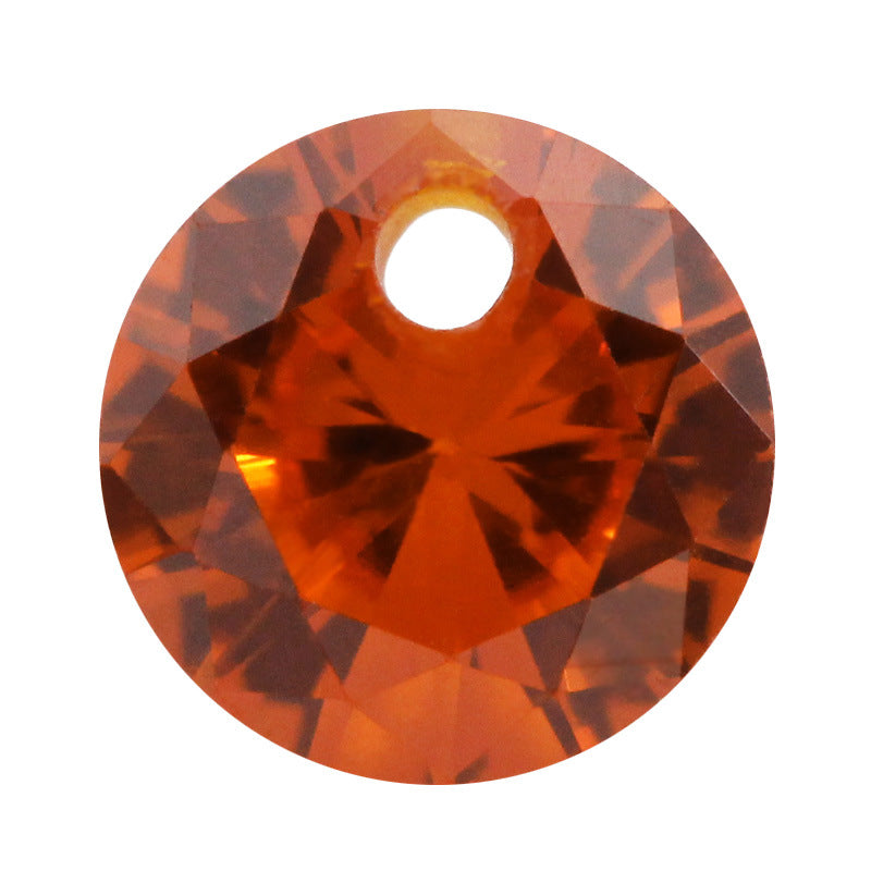 圆形单孔桔红色锆石戒面裸石 带孔人造橘红色皓石镶耳环