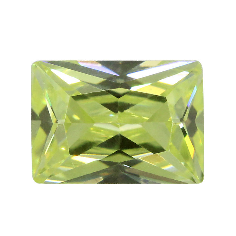 长方形直角苹果绿色锆石戒面 人工CZ钻皓石梧州批发AAA