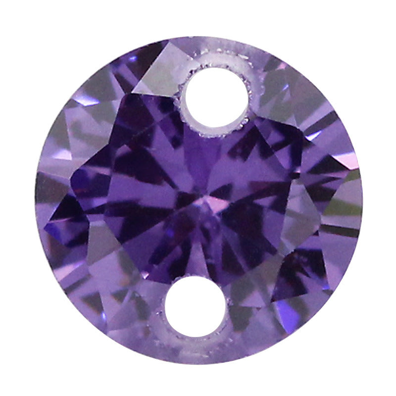 圆形紫蓝色锆石戒面双孔裸石 带孔人造CA宝石镶耳环耳钉
