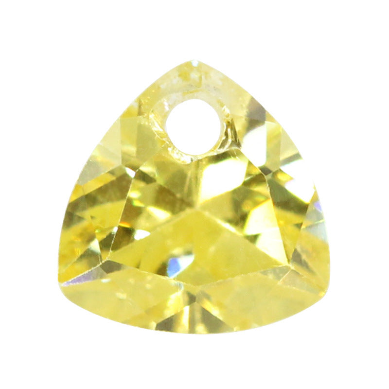 肥三角金黄色锆石单孔裸石 打洞胖三角彩色散珠镶嵌耳环