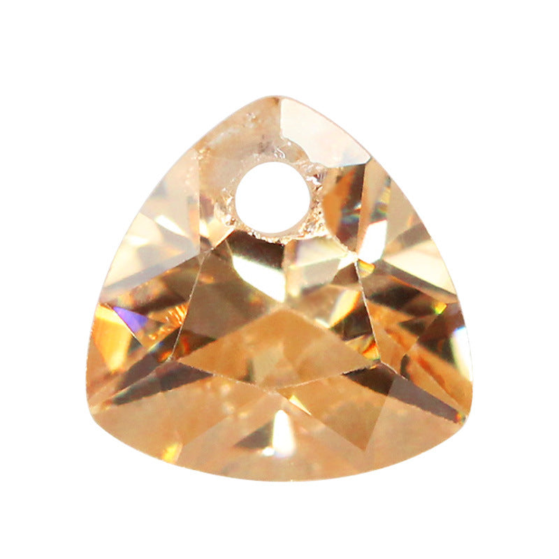 肥三角香槟色锆石单孔裸石 带孔胖三角戒面镶首饰品主石