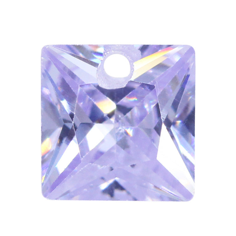 单孔正方直角变蓝色锆石裸石 边线中间孔公主方戒面主石