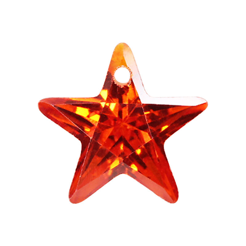 五角星形桔红色锆石单孔裸石 星形戒面打洞人造橘红宝石