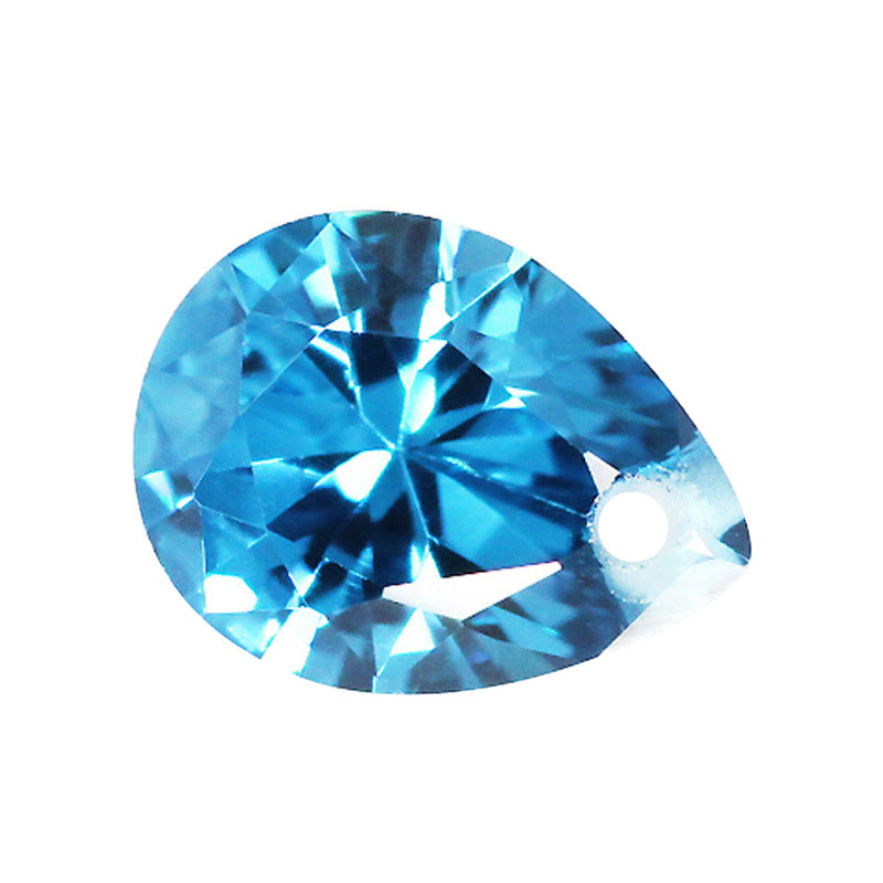 梨形中海蓝色锆石单孔裸石 带孔水滴形人造海兰CZ宝石